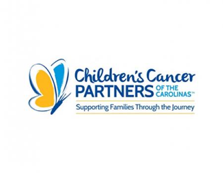 the logo for children's cancer partners of the carolinas: an illustated butterfly facing text